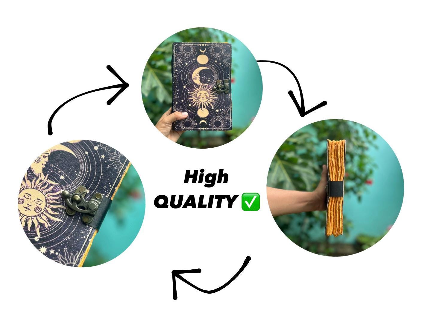 Set of 2 Leather Journals – Sun & Moon (7×10 in) and Tree of Life (8×6 in)