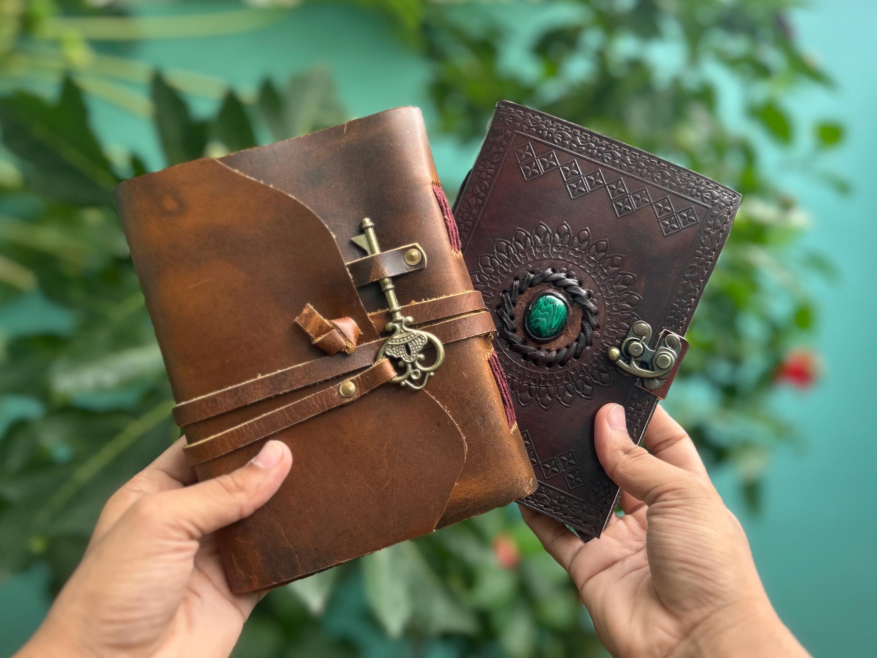 Set of 2 Leather Journals – Lock & Key and One Stone Brown (7×5 in)