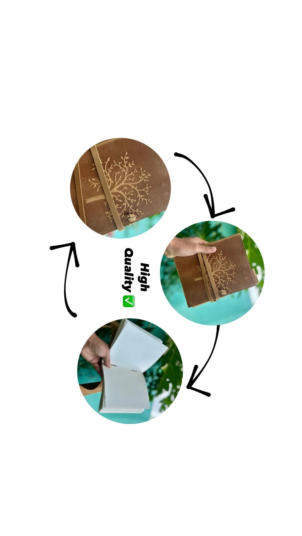 Handmade 'Tree of Life' Leather Journal (8 × 6 inches) – Vintage Notebook & Gift
