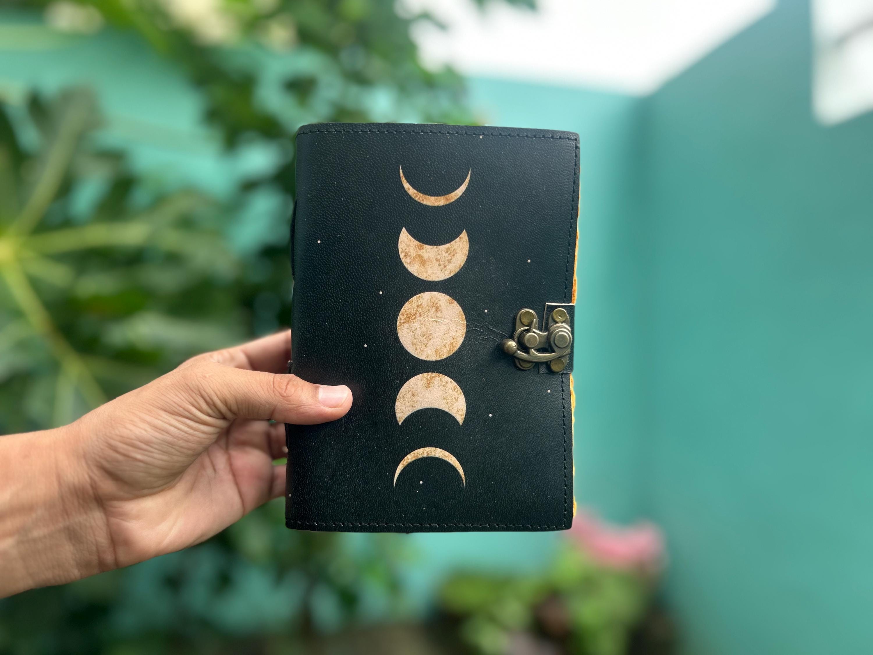 Set of 2 Leather Journals – Lock & Key and Moon Universe (7×5 in)