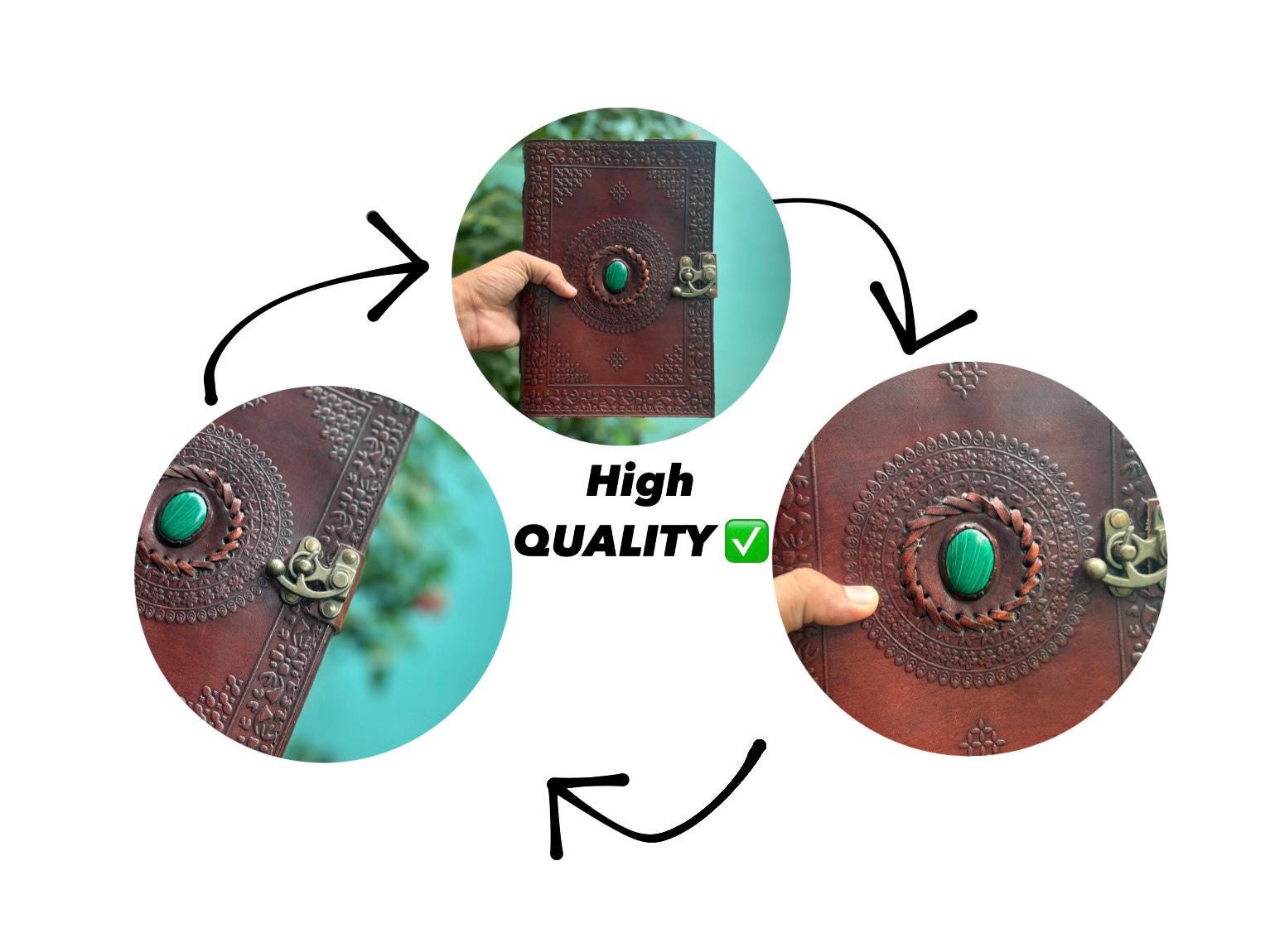 Green Stone Leather Journal (7×10 in) – Vintage Notebook for Travel & Gifts