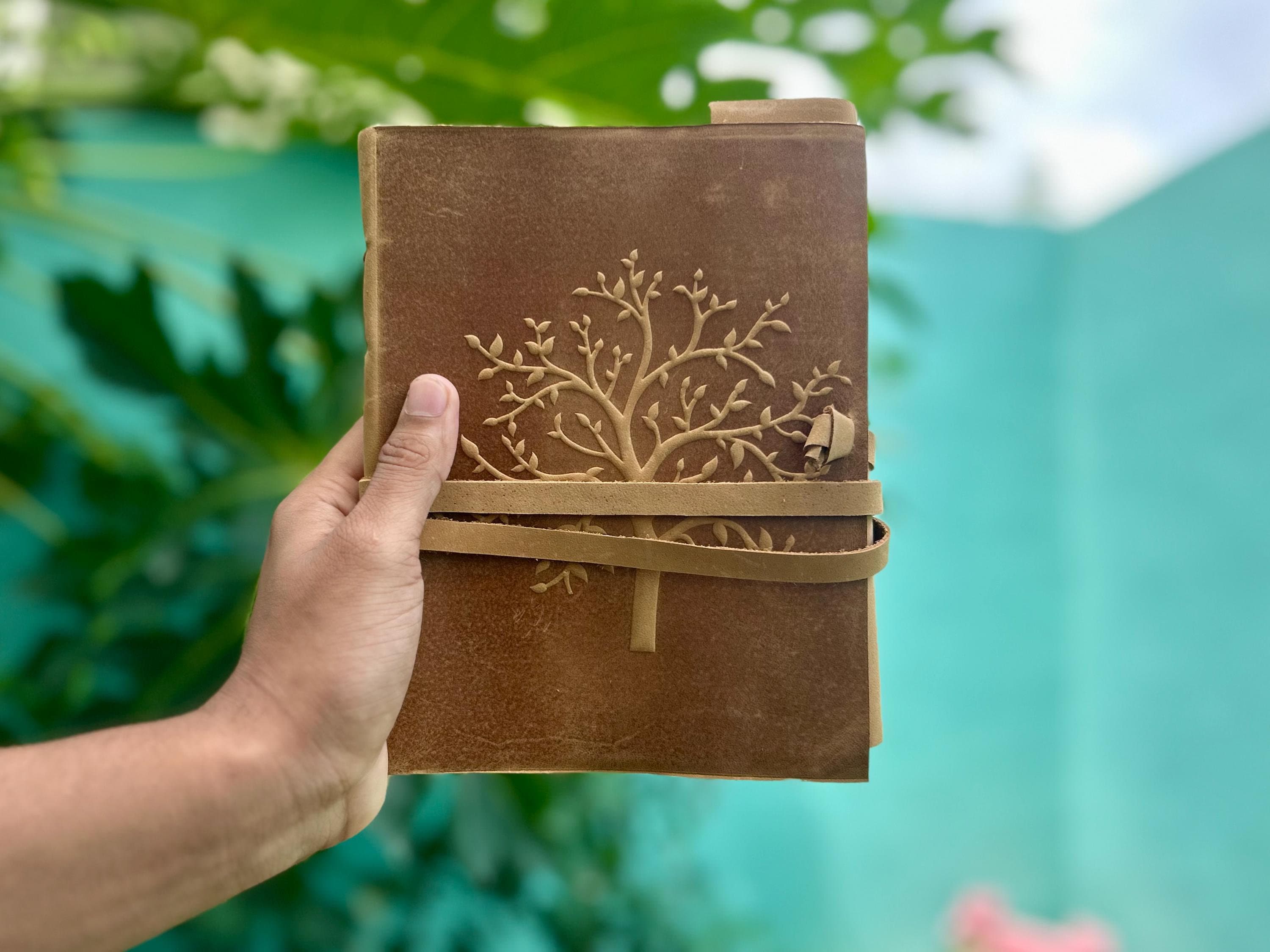 Handmade 'Tree of Life' Leather Journal (8 × 6 inches) – Vintage Notebook & Gift