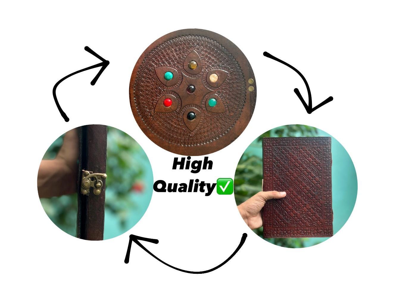 7 Stone Brown Leather Journal (7×10 in) – Vintage Notebook for Travel & Gifts