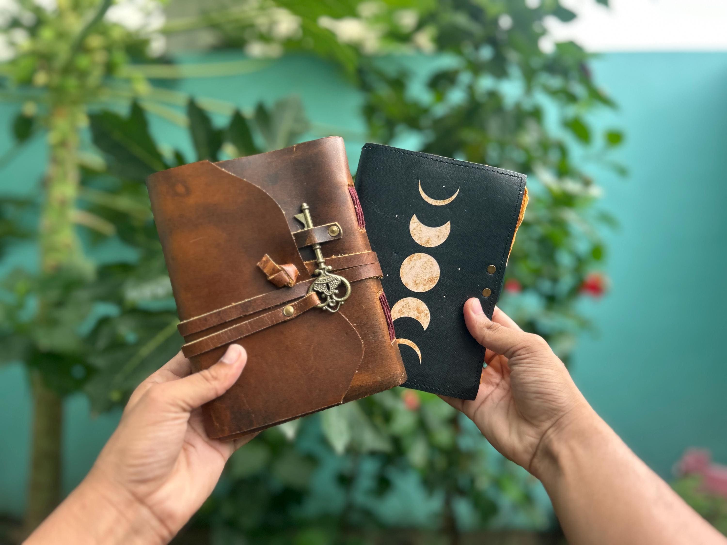 Set of 2 Leather Journals – Lock & Key and Moon Universe (7×5 in)
