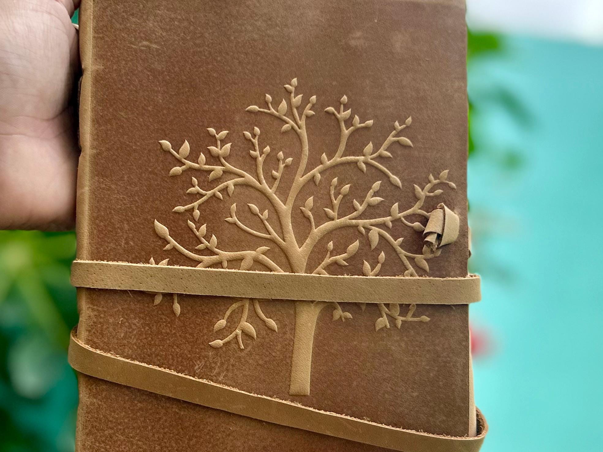 Handmade 'Tree of Life' Leather Journal (8 × 6 inches) – Vintage Notebook & Gift