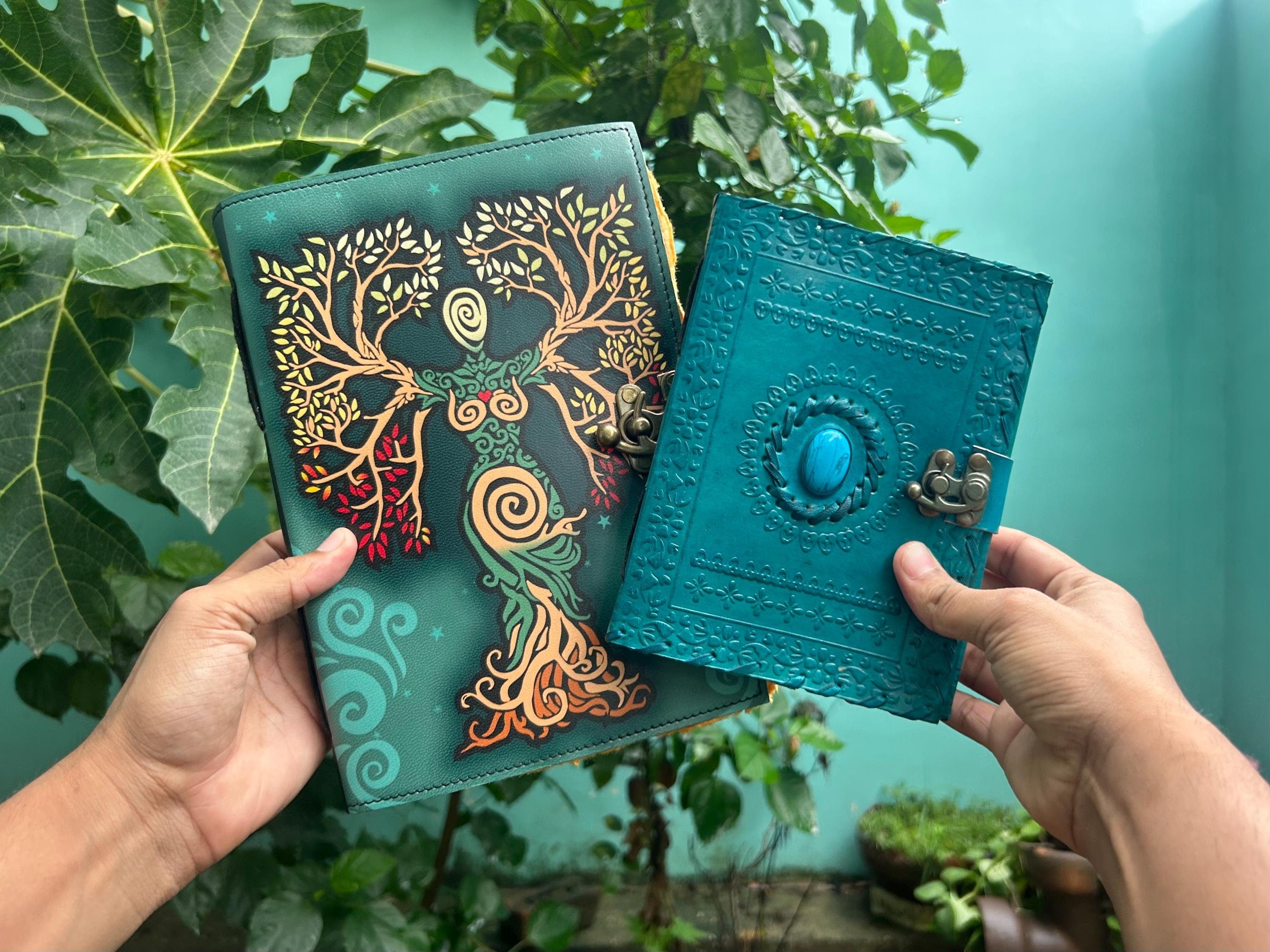 Set of 2 Leather Journals – Mother of Earth (7×10 in) & One Stone (5×7 in)