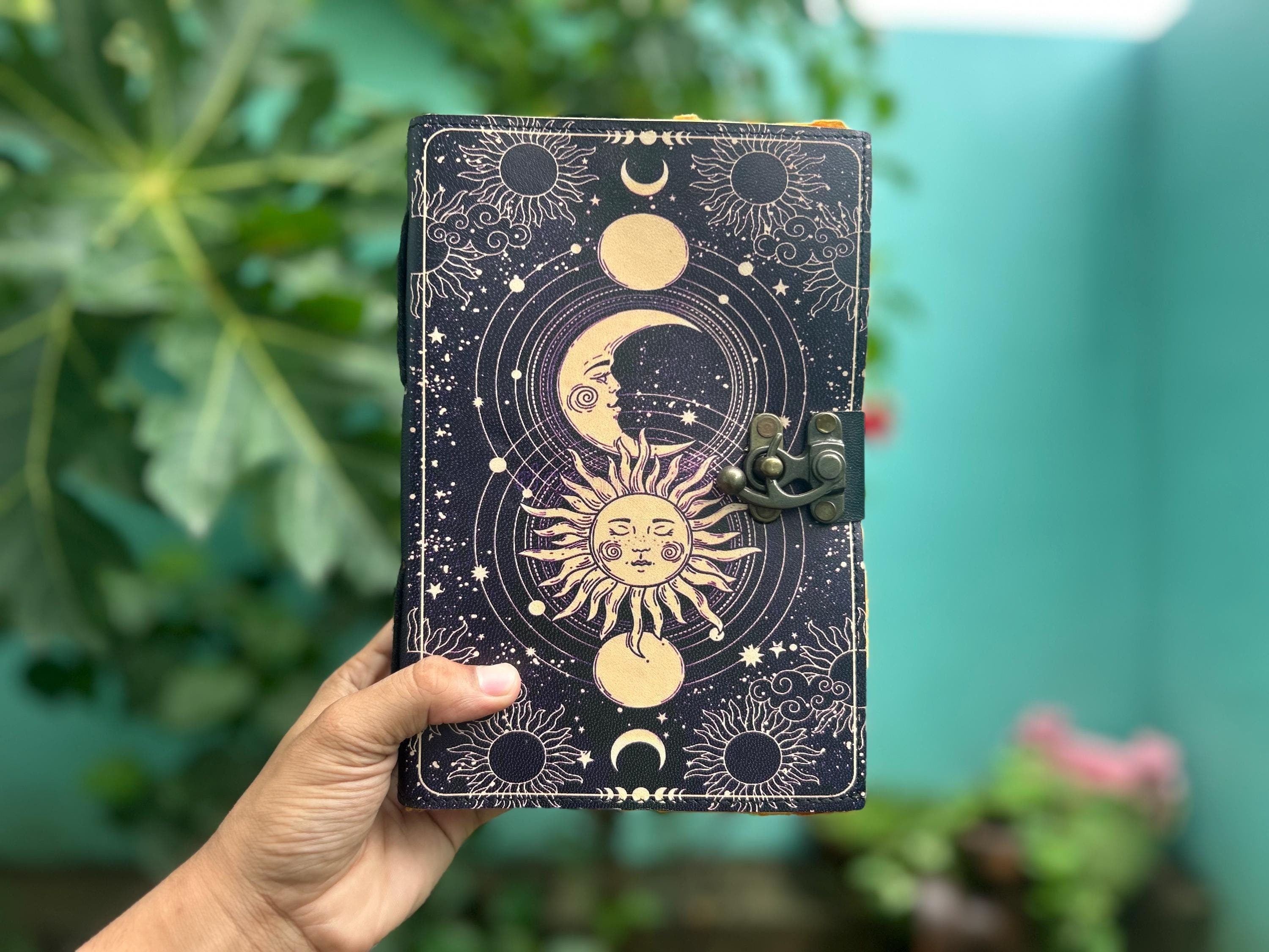 Set of 2 Leather Journals – Sun & Moon and Sky Blue One Stone (7×5 in)