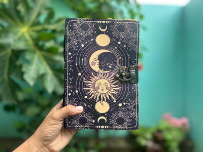 Sun & Moon Leather Journal (7×10 in) – Vintage Notebook for Travel & Gifts